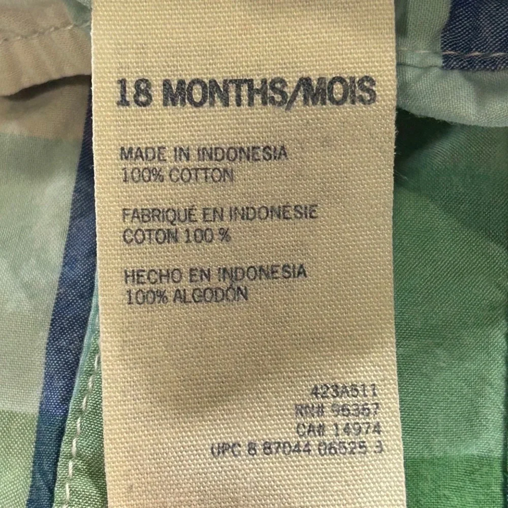 OshKosh B'gosh Plaid Long Sleeve Bodysuit 18 Months Green Blue‎ White